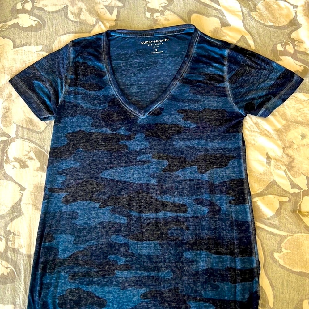 Lucky Brand Blue Camo Burnout Tee